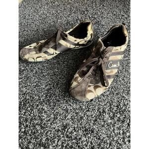 Coach Henrietta Size 7.5M Brown Signature Logo Canvas & Suede Sneakers / Shoes